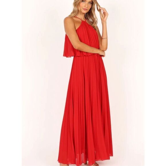 Petal & Pup GIA PLEATED HALTERNECK MAXI DRESS - RED Nwot Size Small - Picture 9 of 9